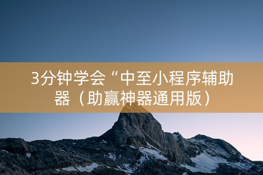 3分钟学会“中至小程序辅助器（助赢神器通用版）