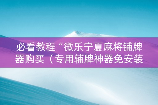 必看教程“微乐宁夏麻将铺牌器购买（专用辅牌神器免安装）