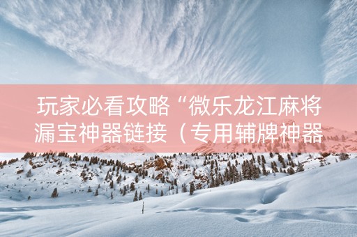 玩家必看攻略“微乐龙江麻将漏宝神器链接（专用辅牌神器免安装）