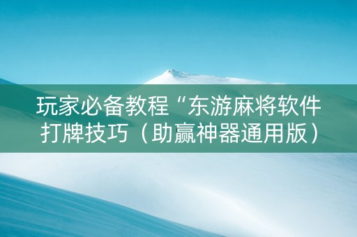 玩家必备教程“东游麻将软件打牌技巧（助赢神器通用版）