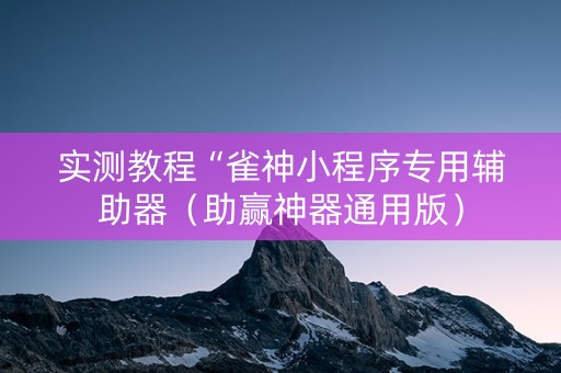 实测教程“雀神小程序专用辅助器（助赢神器通用版）