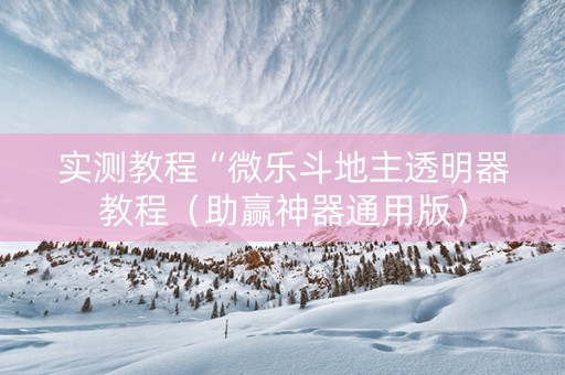 实测教程“微乐斗地主透明器教程（助赢神器通用版）