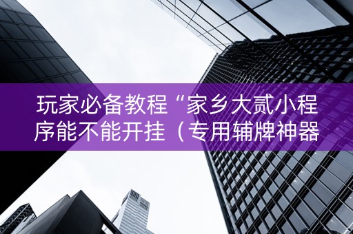 玩家必备教程“家乡大贰小程序能不能开挂（专用辅牌神器免安装）