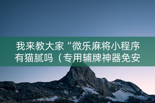 我来教大家“微乐麻将小程序有猫腻吗（专用辅牌神器免安装）