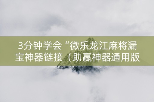 3分钟学会“微乐龙江麻将漏宝神器链接（助赢神器通用版）