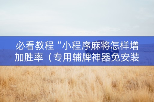 必看教程“小程序麻将怎样增加胜率（专用辅牌神器免安装）