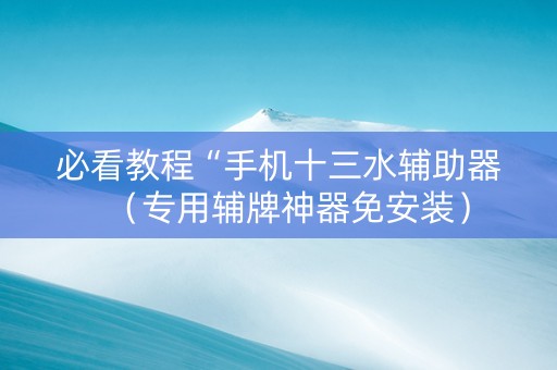必看教程“手机十三水辅助器（专用辅牌神器免安装）