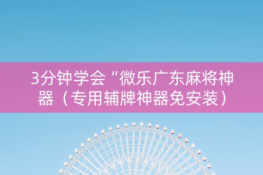 3分钟学会“微乐广东麻将神器（专用辅牌神器免安装）