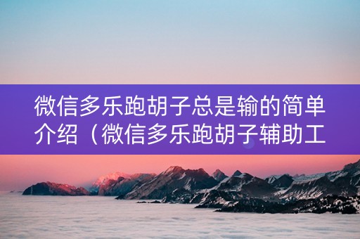 微信多乐跑胡子总是输的简单介绍（微信多乐跑胡子辅助工具）