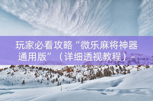 玩家必看攻略“微乐麻将神器通用版”（详细透视教程）-哔哩哔哩