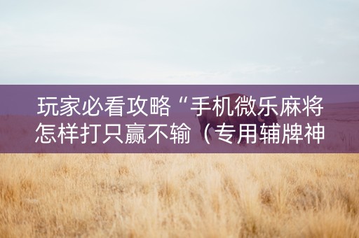 玩家必看攻略“手机微乐麻将怎样打只赢不输（专用辅牌神器免安装）