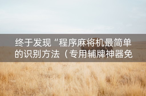 终于发现“程序麻将机最简单的识别方法（专用辅牌神器免安装）