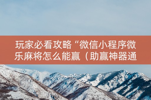 玩家必看攻略“微信小程序微乐麻将怎么能赢（助赢神器通用版）