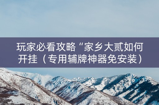玩家必看攻略“家乡大贰如何开挂（专用辅牌神器免安装）