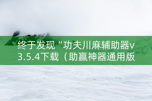 终于发现“功夫川麻辅助器v3.5.4下载（助赢神器通用版）