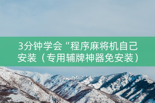3分钟学会“程序麻将机自己安装（专用辅牌神器免安装）