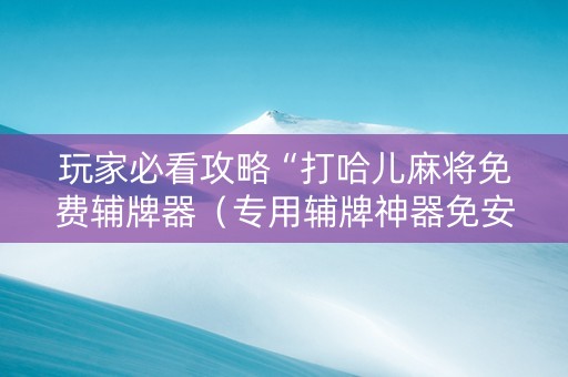 玩家必看攻略“打哈儿麻将免费辅牌器（专用辅牌神器免安装）