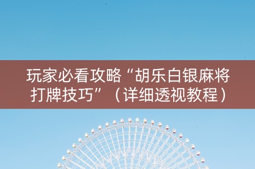 玩家必看攻略“胡乐白银麻将打牌技巧”（详细透视教程）-哔哩哔哩