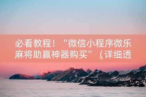 必看教程！“微信小程序微乐麻将助赢神器购买”（详细透视教程）-哔哩哔哩