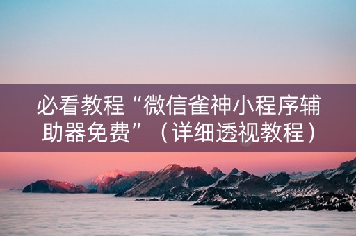 必看教程“微信雀神小程序辅助器免费”（详细透视教程）-哔哩哔哩