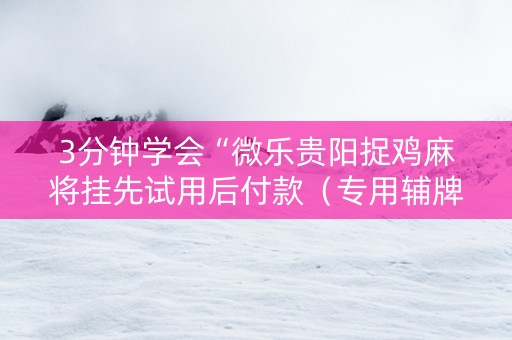 3分钟学会“微乐贵阳捉鸡麻将挂先试用后付款（专用辅牌神器免安装）