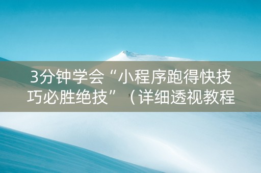 3分钟学会“小程序跑得快技巧必胜绝技”（详细透视教程）-哔哩哔哩