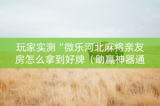 玩家实测“微乐河北麻将亲友房怎么拿到好牌（助赢神器通用版）