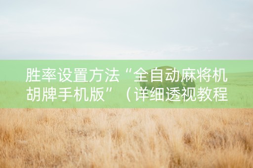 胜率设置方法“全自动麻将机胡牌手机版”（详细透视教程）-哔哩哔哩