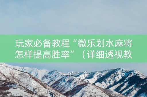 玩家必备教程“微乐划水麻将怎样提高胜率”（详细透视教程）-哔哩哔哩