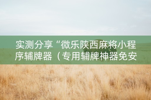 实测分享“微乐陕西麻将小程序辅牌器（专用辅牌神器免安装）