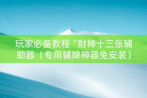 玩家必备教程“财神十三张辅助器（专用辅牌神器免安装）