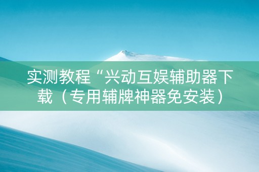 实测教程“兴动互娱辅助器下载（专用辅牌神器免安装）