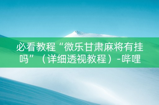 必看教程“微乐甘肃麻将有挂吗”（详细透视教程）-哔哩哔哩