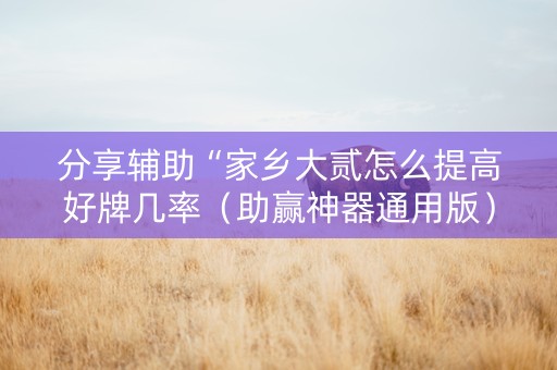 分享辅助“家乡大贰怎么提高好牌几率（助赢神器通用版）