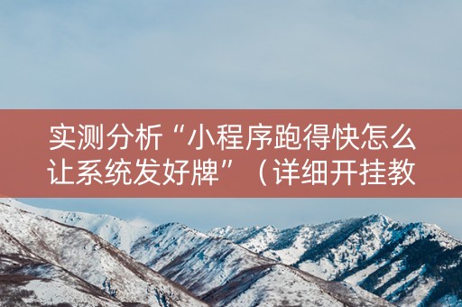 实测分析“小程序跑得快怎么让系统发好牌”（详细开挂教程）-哔哩哔哩
