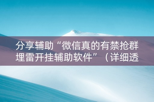 分享辅助“微信真的有禁抢群埋雷开挂辅助软件”（详细透视教程）-哔哩哔哩