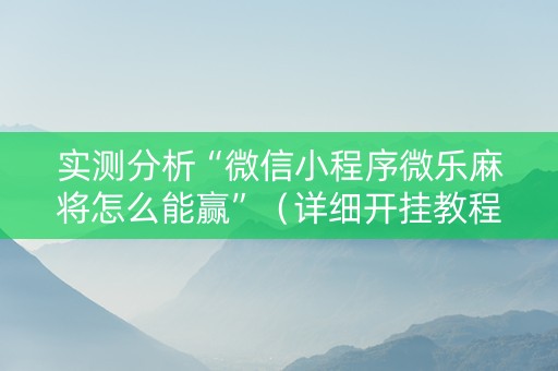 实测分析“微信小程序微乐麻将怎么能赢”（详细开挂教程）-哔哩哔哩