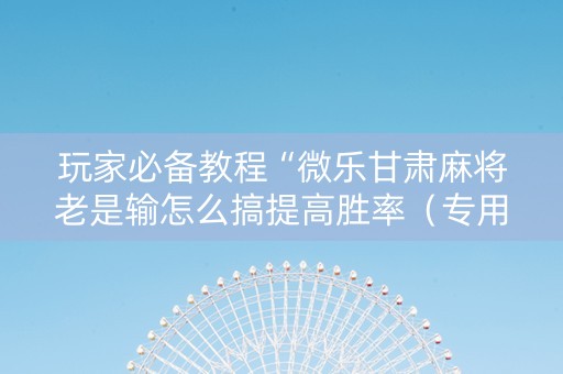 玩家必备教程“微乐甘肃麻将老是输怎么搞提高胜率（专用辅牌神器免安装）