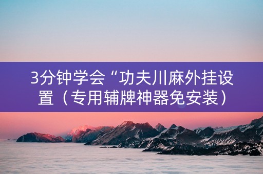 3分钟学会“功夫川麻外挂设置（专用辅牌神器免安装）