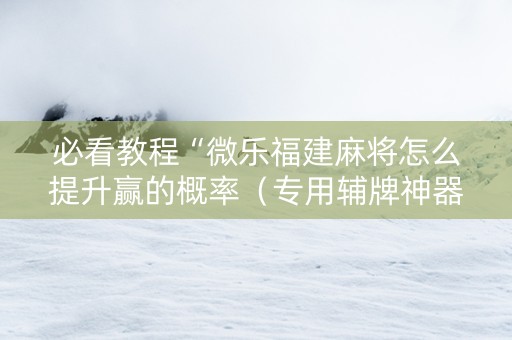 必看教程“微乐福建麻将怎么提升赢的概率（专用辅牌神器免安装）