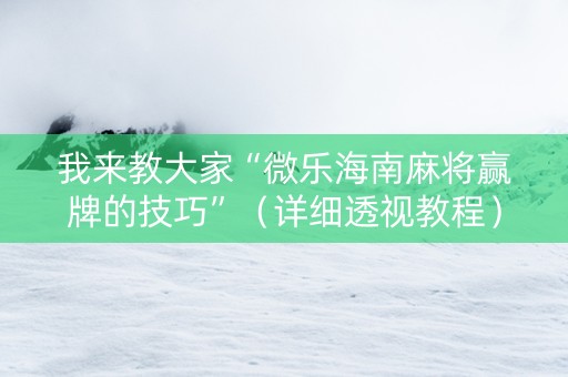我来教大家“微乐海南麻将赢牌的技巧”（详细透视教程）-哔哩哔哩