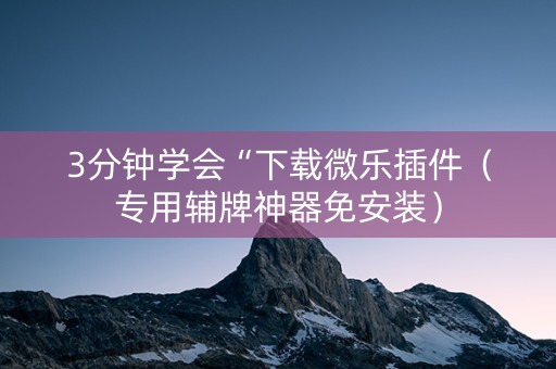3分钟学会“下载微乐插件（专用辅牌神器免安装）