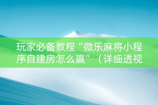 玩家必备教程“微乐麻将小程序自建房怎么赢”（详细透视教程）-哔哩哔哩