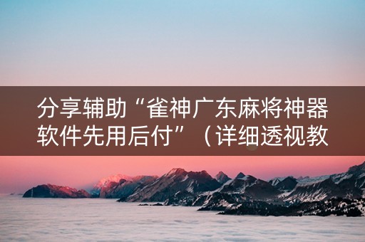 分享辅助“雀神广东麻将神器软件先用后付”（详细透视教程）-哔哩哔哩