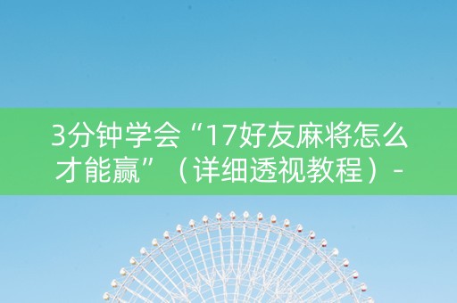 3分钟学会“17好友麻将怎么才能赢”（详细透视教程）-哔哩哔哩