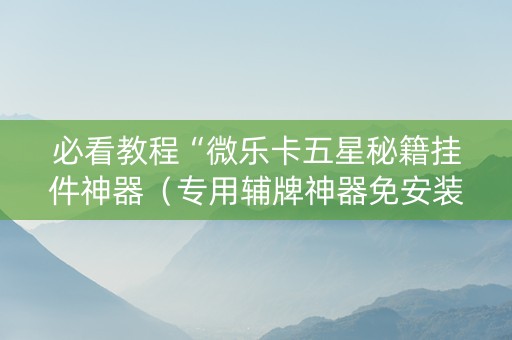必看教程“微乐卡五星秘籍挂件神器（专用辅牌神器免安装）