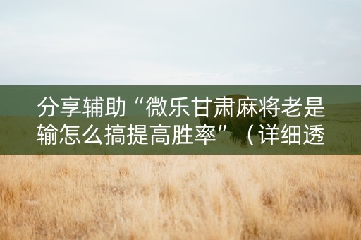 分享辅助“微乐甘肃麻将老是输怎么搞提高胜率”（详细透视教程）-哔哩哔哩