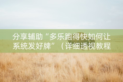 分享辅助“多乐跑得快如何让系统发好牌”（详细透视教程）-哔哩哔哩