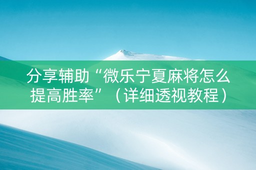分享辅助“微乐宁夏麻将怎么提高胜率”（详细透视教程）-哔哩哔哩