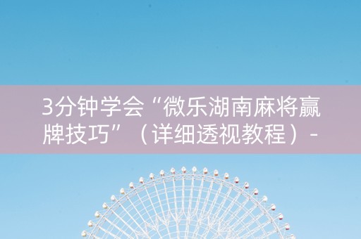 3分钟学会“微乐湖南麻将赢牌技巧”（详细透视教程）-哔哩哔哩